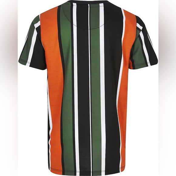 River Island Boys Multicolor Stripe 'Mini Rebel' Logo T-Shirt - Picture 2 of 3